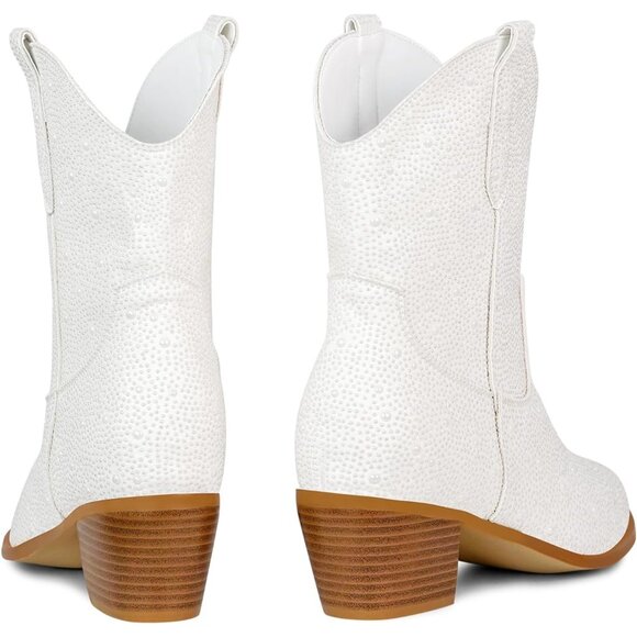 Women's Rhinestone Western Cowgirl Boots Embroidered Ankle High Pointed Toe - Picture 6 of 6